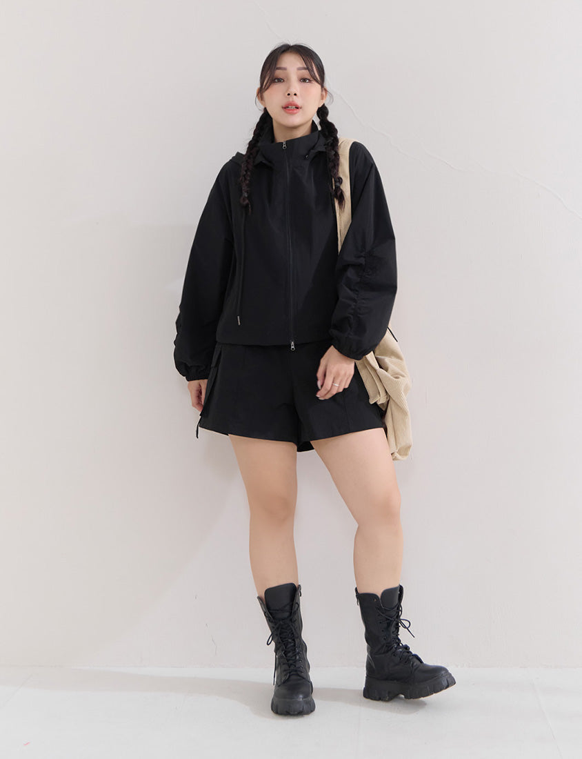 Instant Cooling UV-Protection Cropped Utility Hooded Plus Size Jacket