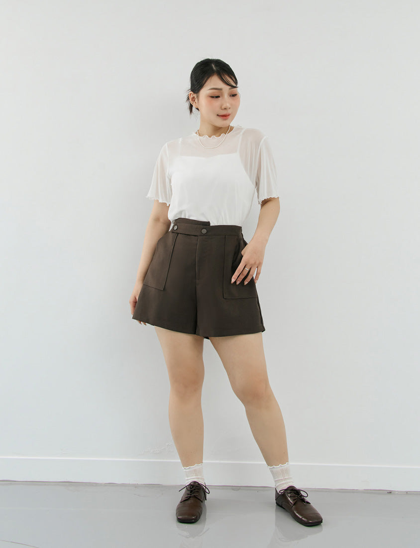 MISS. Ruffle Trim Sheer Plus Size Short Sleeve Top
