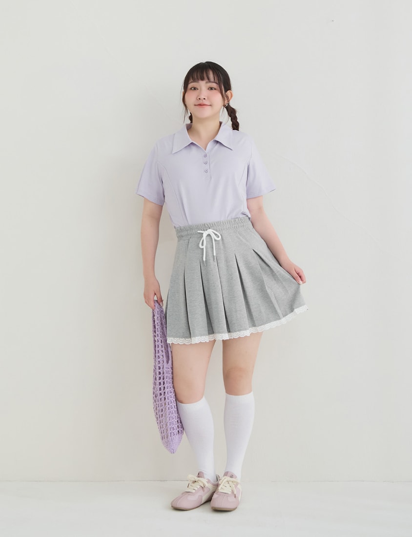 Sweet Lace Sporty Pleated Plus Size Mini Skirt