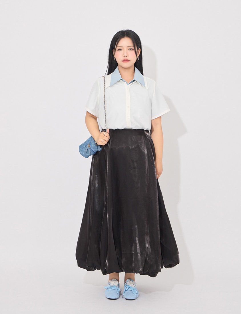 MORE U Airy Glossy Plus Size Bubble Skirt
