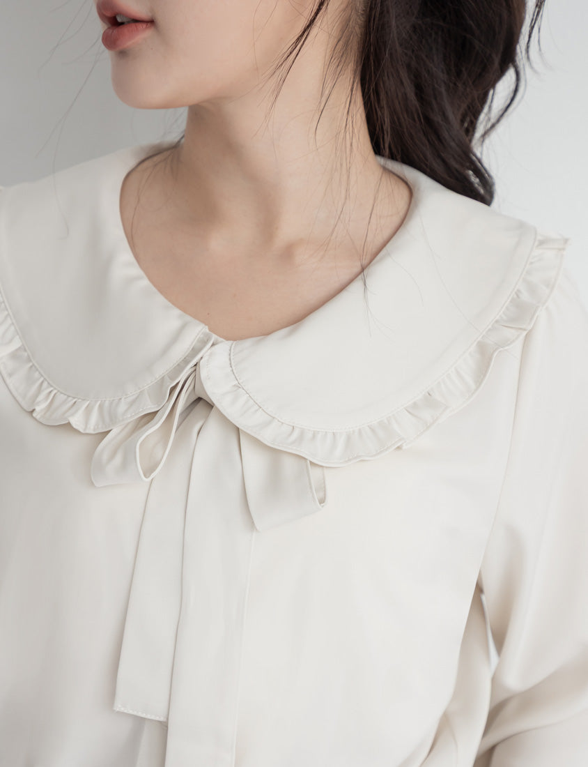 Satin Ruffle Fairy Collar Plus Size Blouse (with Tie)