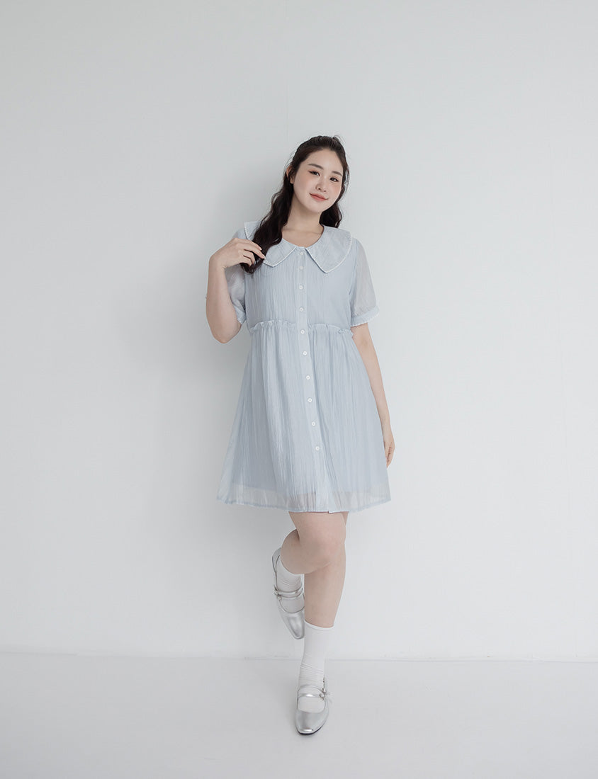 Crinkle Contrast Button-Up Plus Size Mini Dress