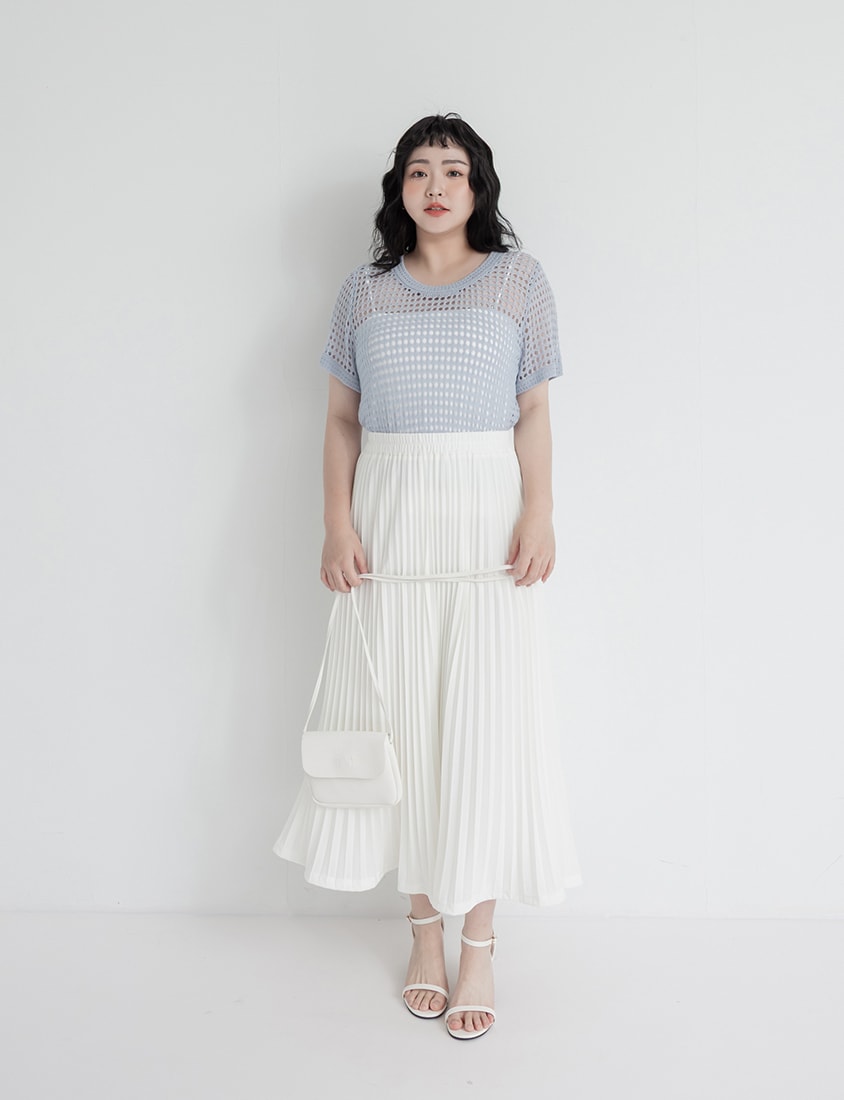 Elegant Flowy Elastic Waist Pleated Plus Size Maxi Skirt