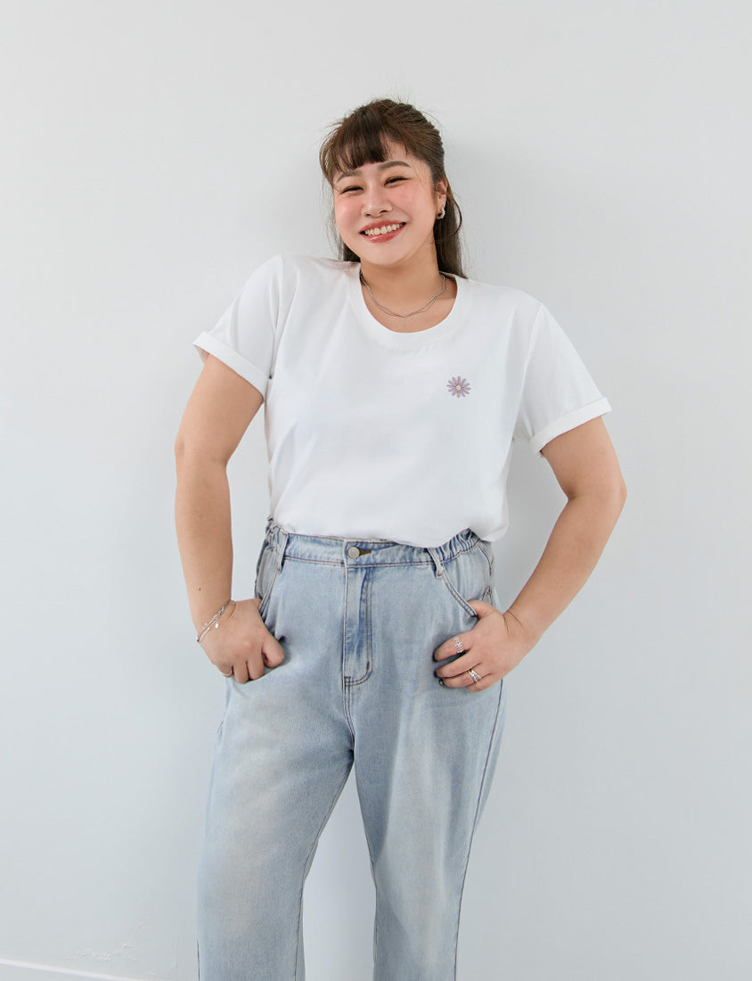 Heavyweight Floral Embroidery Plus Size Crewneck Tee