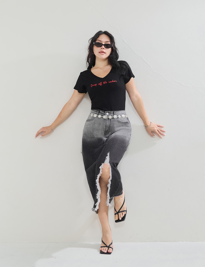 MUA! Gradient Distressed Denim Plus Size Maxi Skirt