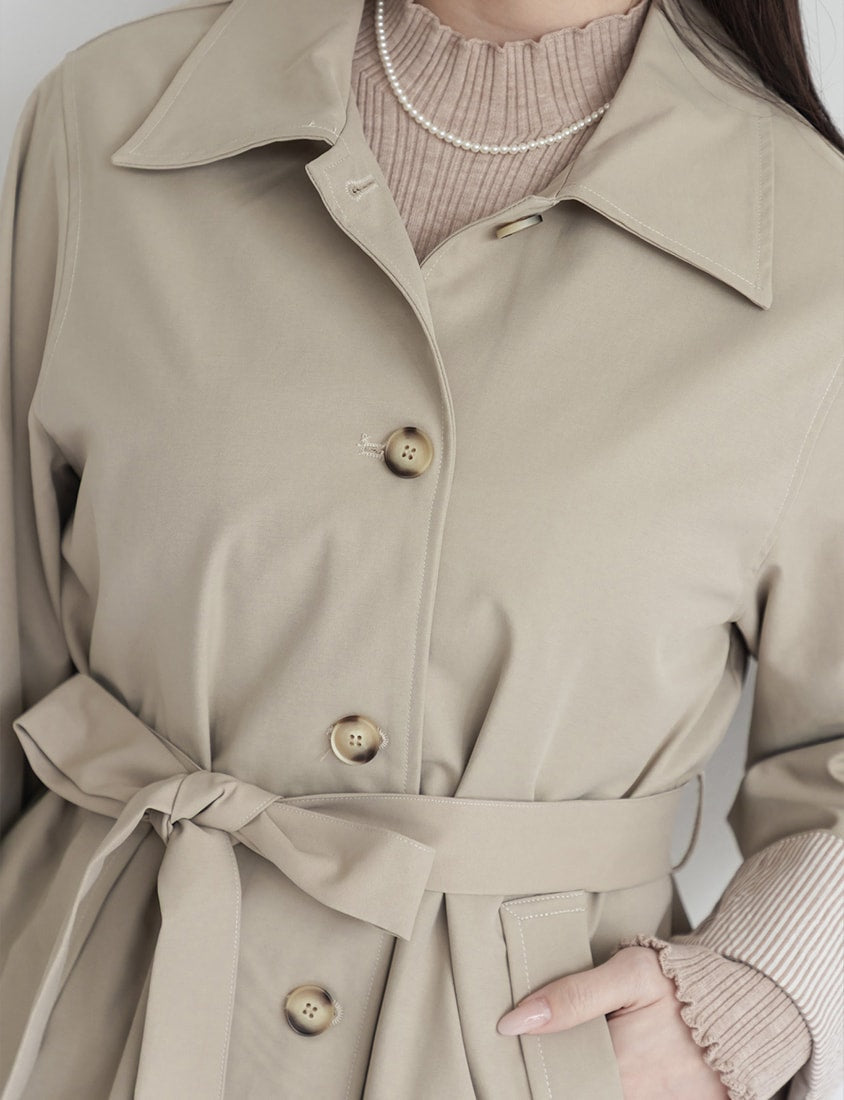 MISS.Korean Style Textured Mid-Length Plus Size Trench Coat (With Belt)