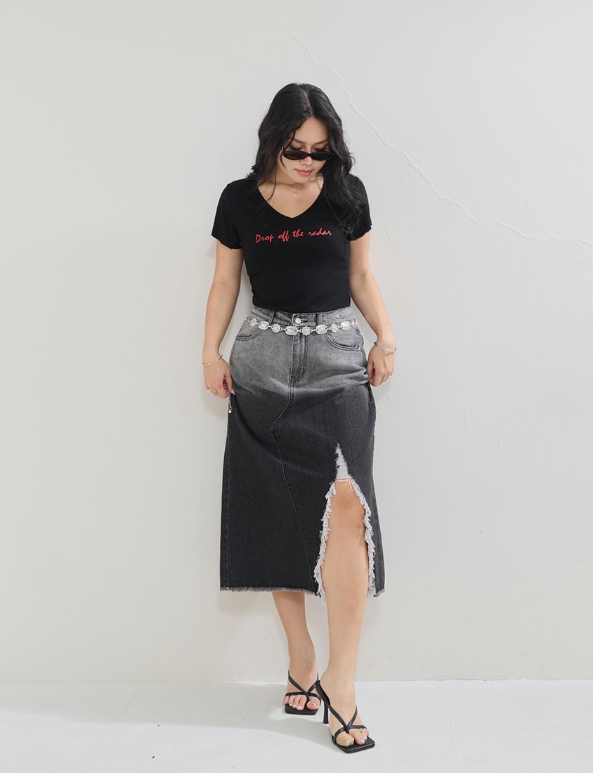 MUA! Gradient Distressed Denim Plus Size Maxi Skirt
