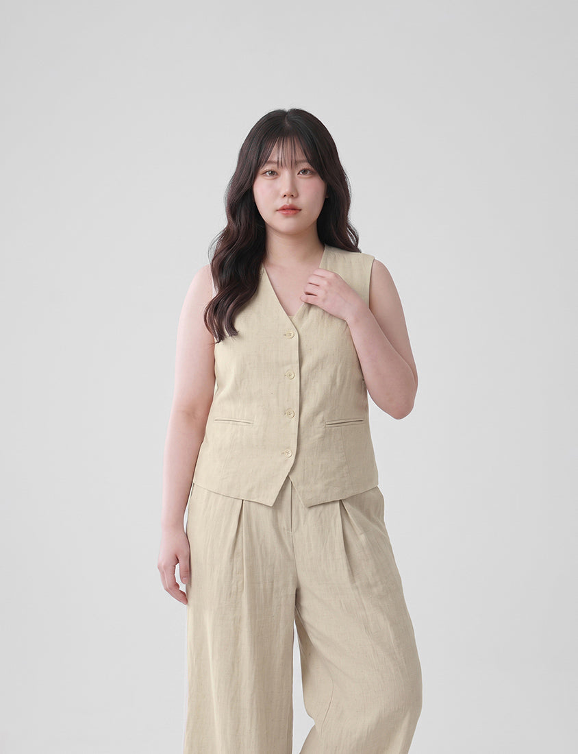 MISS. Tencel Linen Tailored Plus Size Vest