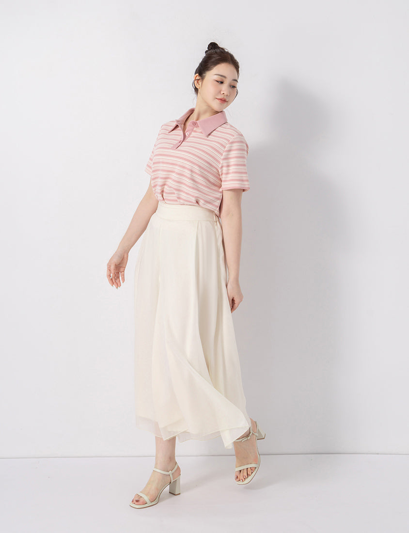 Youthful Contrast Stripe Polo Plus Size Top