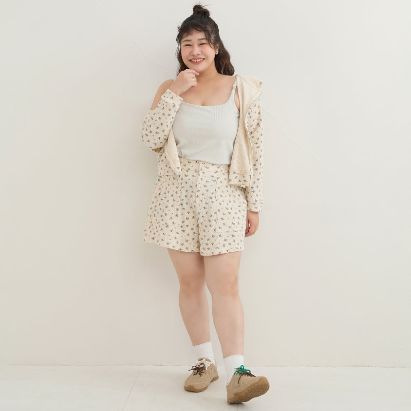 Sweet Floral Waffle Plus Size Shorts