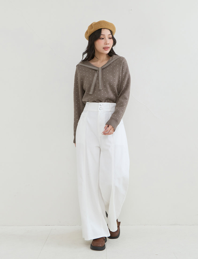 Sweet Heart Sailor Collar Long Sleeve Knit Plus SizeTop