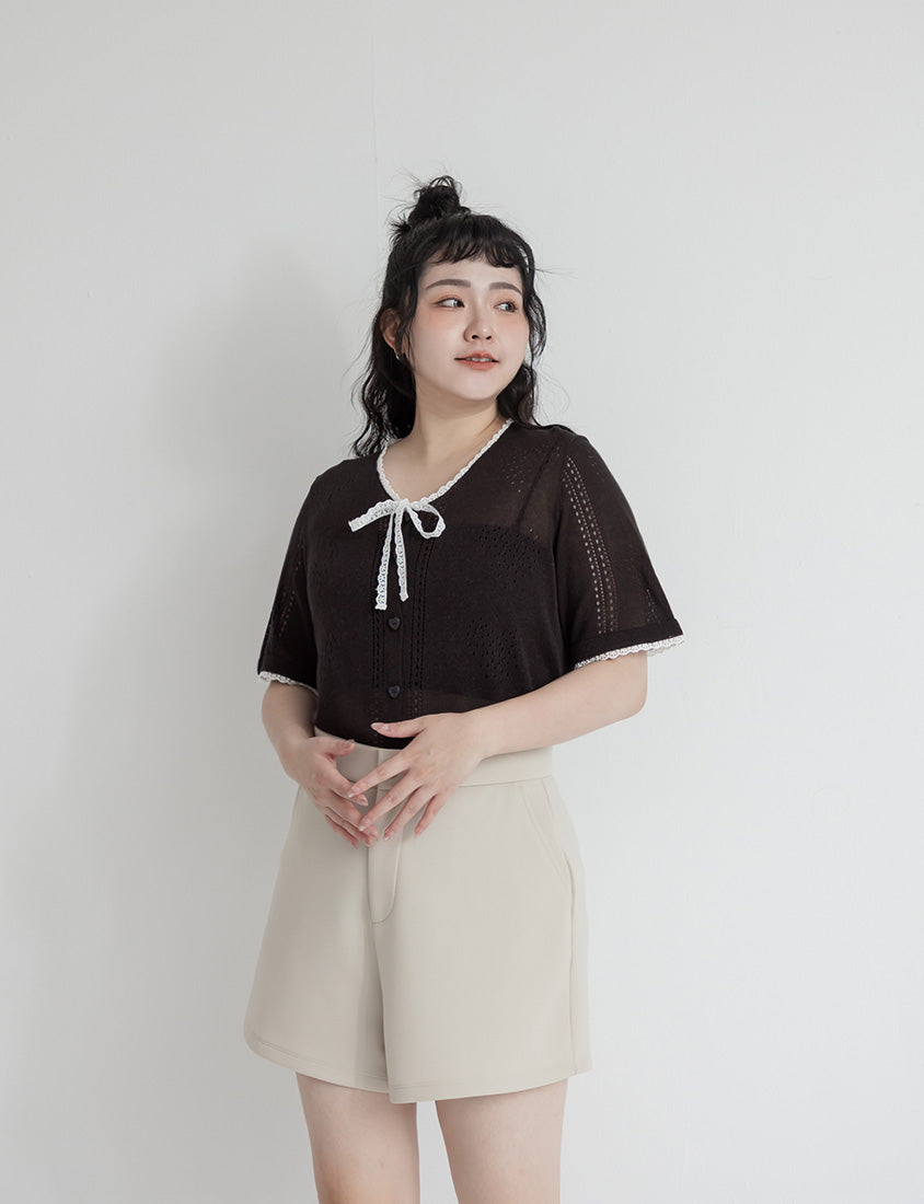 Lace Collar Heart Cutout Plus Size Knit Cardigan