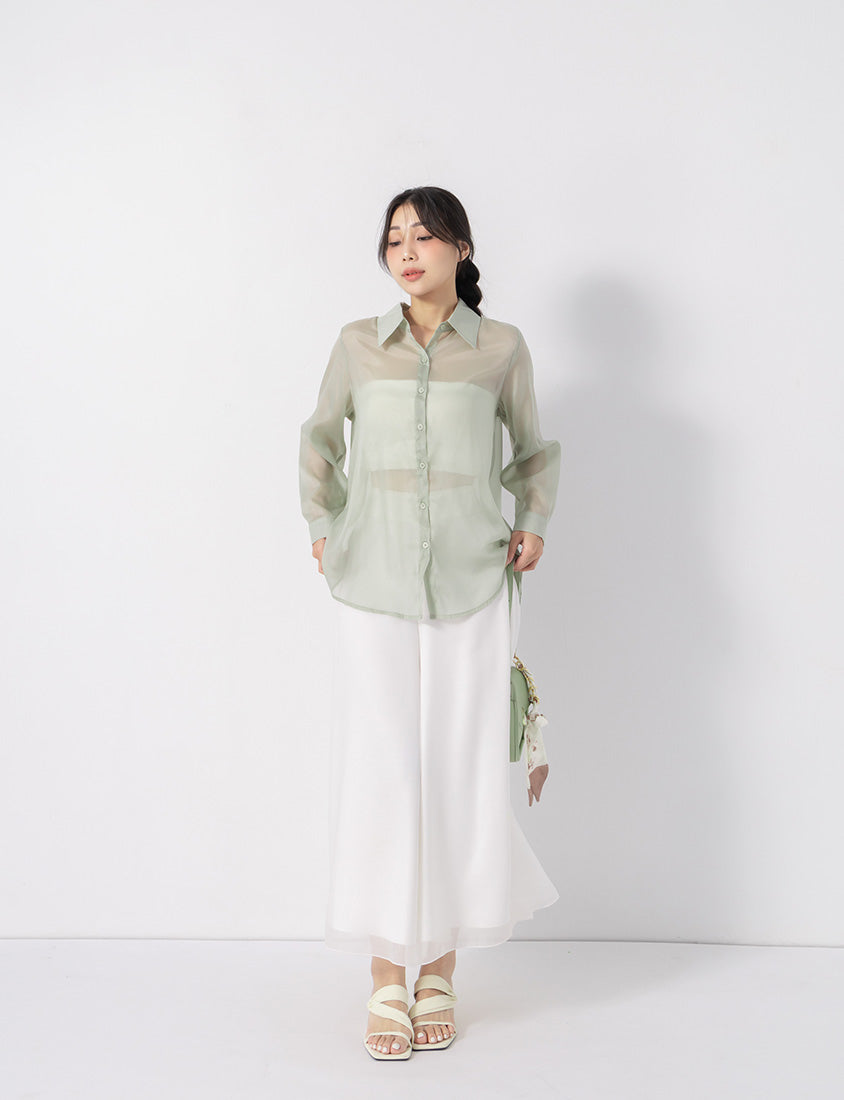 Wide Waistband Ethereal Sheer Plus Size Wide Leg Pants