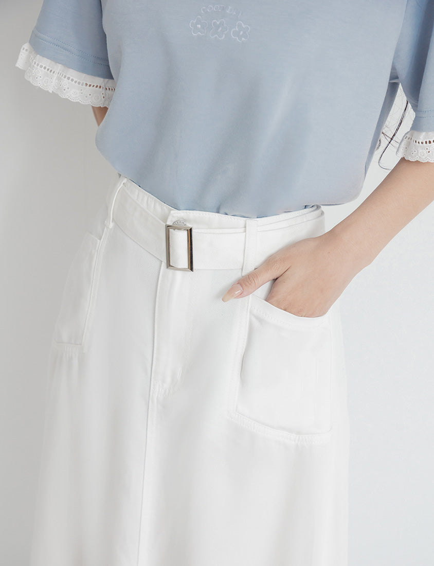 Lyocell Twill A-Line Plus Size Maxi Skirt (With Belt)