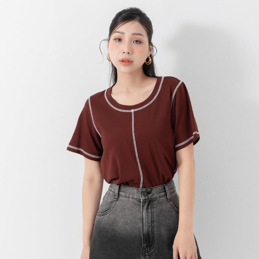MUA! Cropped Contrast Stitch Short Sleeve Plus Size Tee