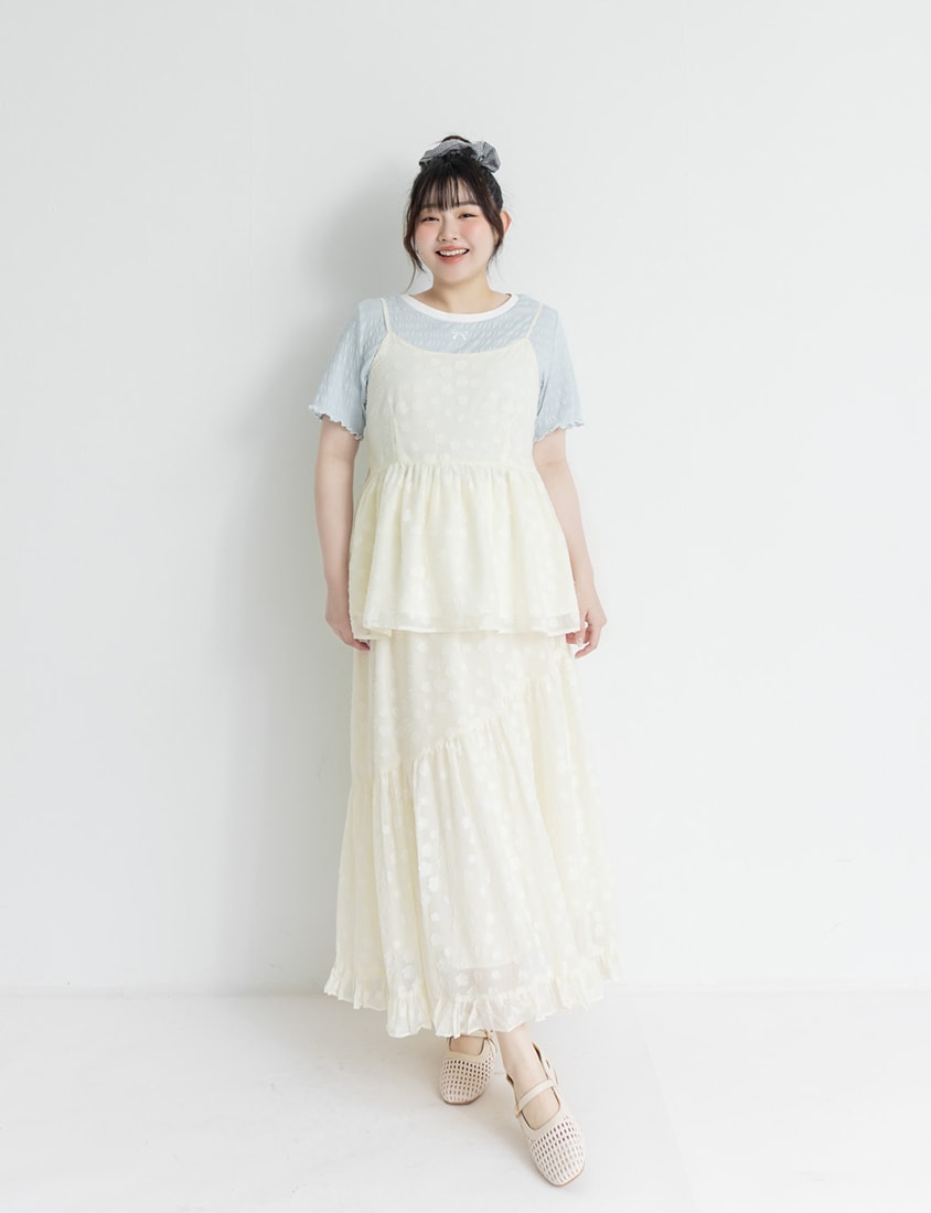 Bow Embroidery Ruffle Crinkle Plus Size Top