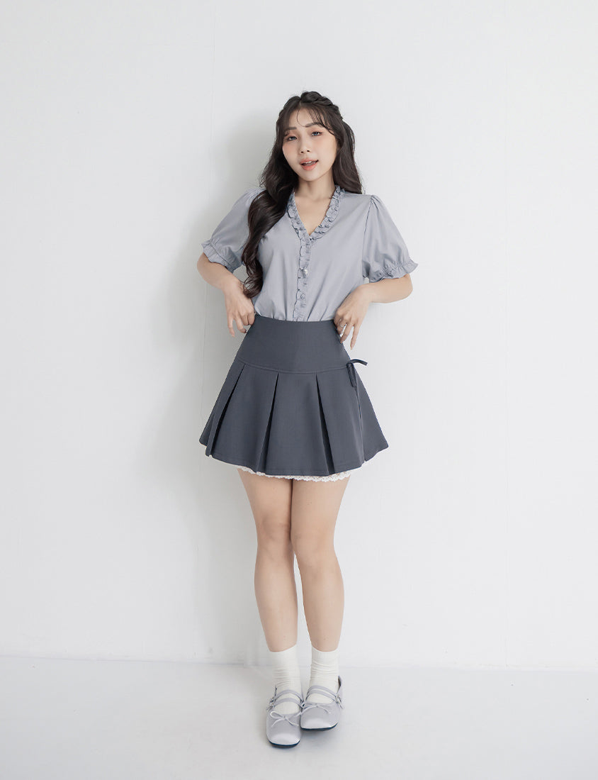 Romantic Ruffle V-Neck Short Sleeve Plus Size Blouse