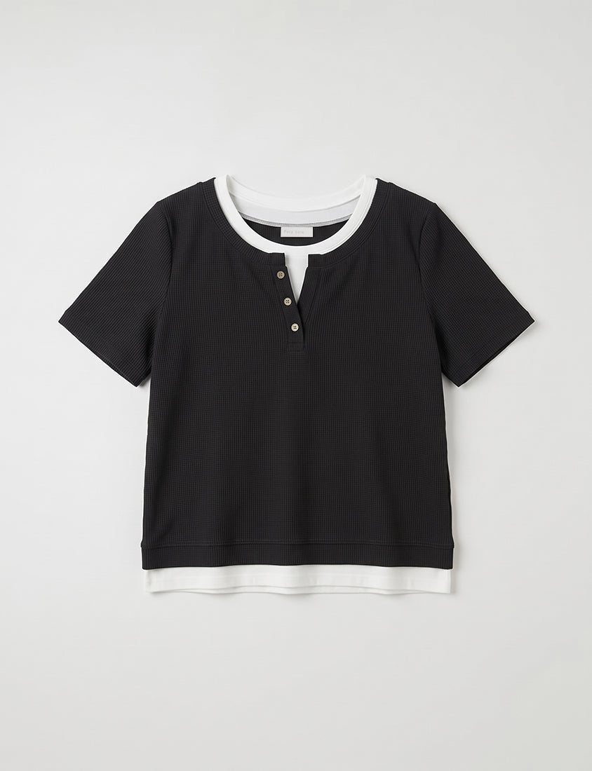 Waffle Knit Faux Two-Piece Plus Size Top