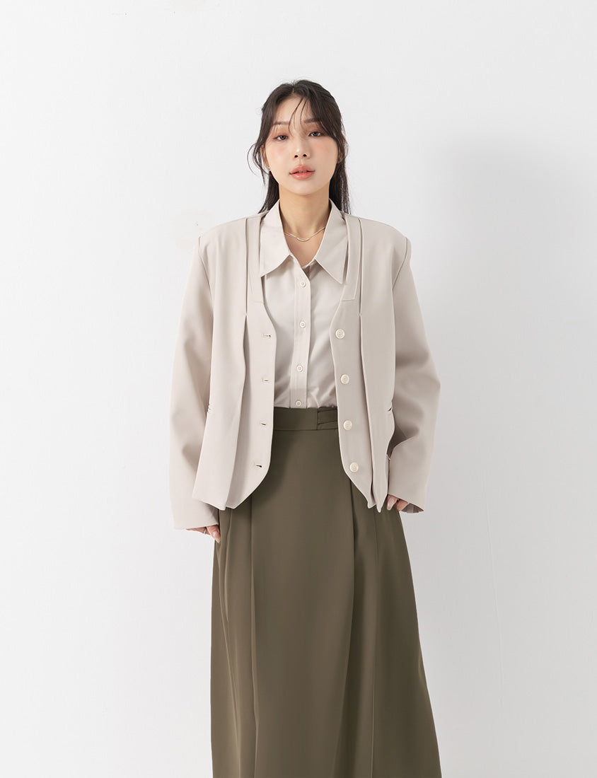 MISS. Chic Faux Two-Piece Collarless Suit Plus Size Jacket