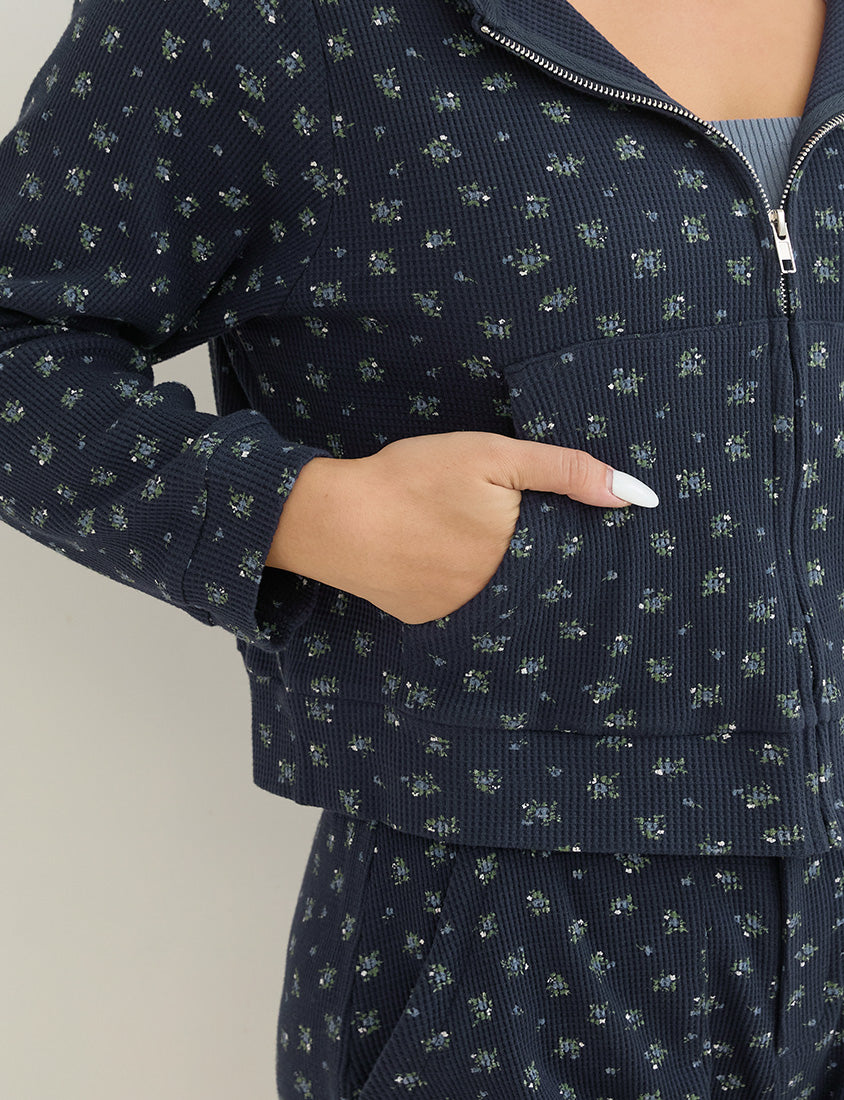 Sweet Floral Waffle Cropped Plus Size Hoodie