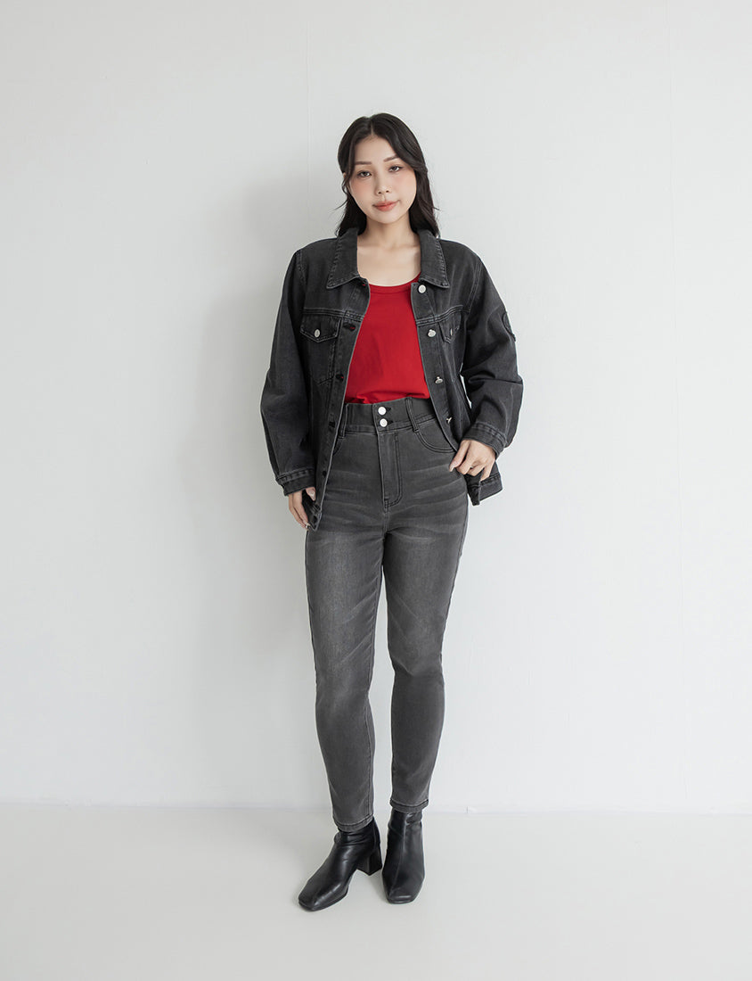 Heartbeat Applique Embroidered Oversized Denim Jacket (Unisex)