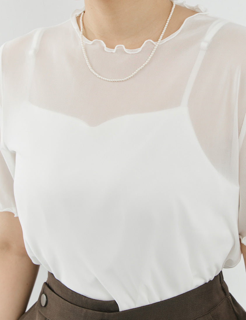 MISS. Ruffle Trim Sheer Plus Size Short Sleeve Top