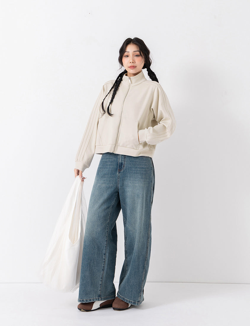 Webbing Contrast Cloud Cotton Cropped Plus Size Jacket