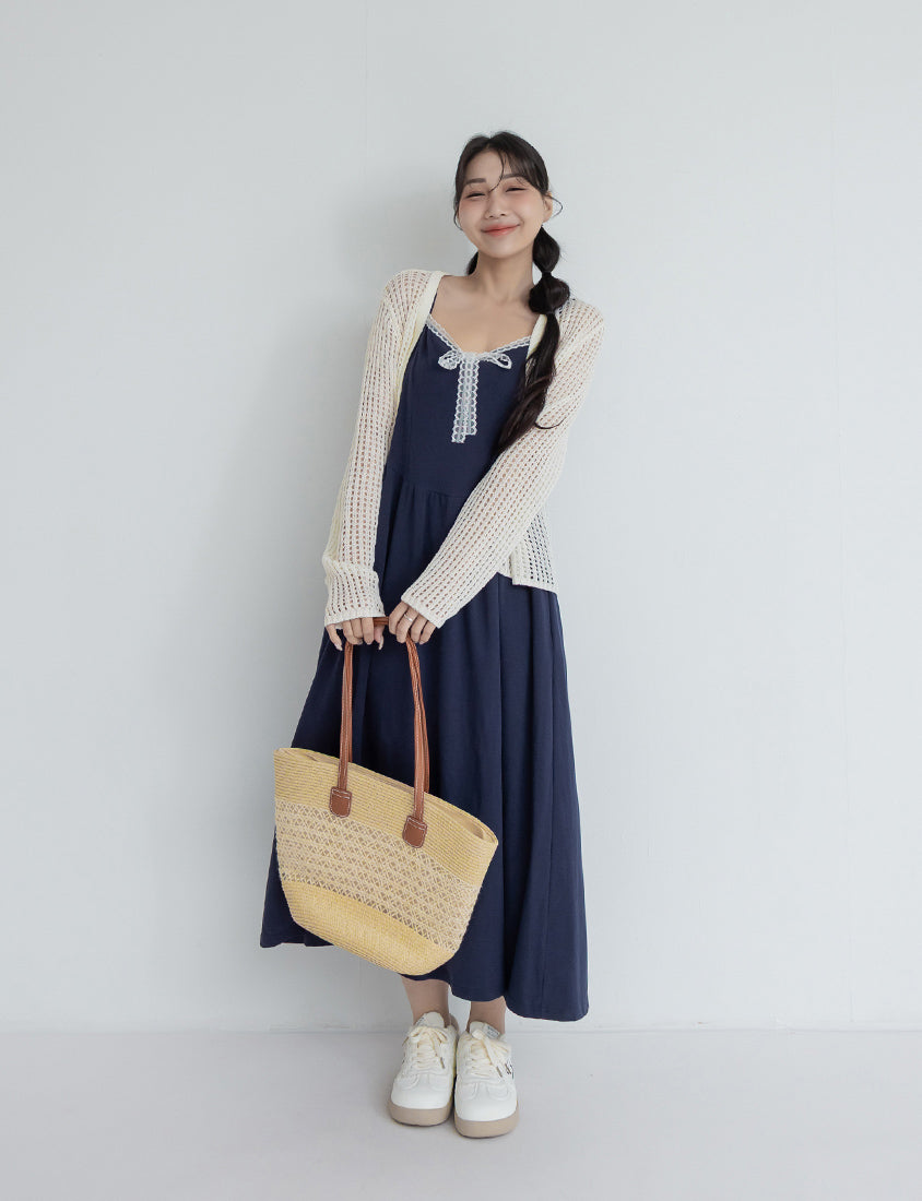 French Style Minimalist Adjustable Plus Size Cami Maxi Dress
