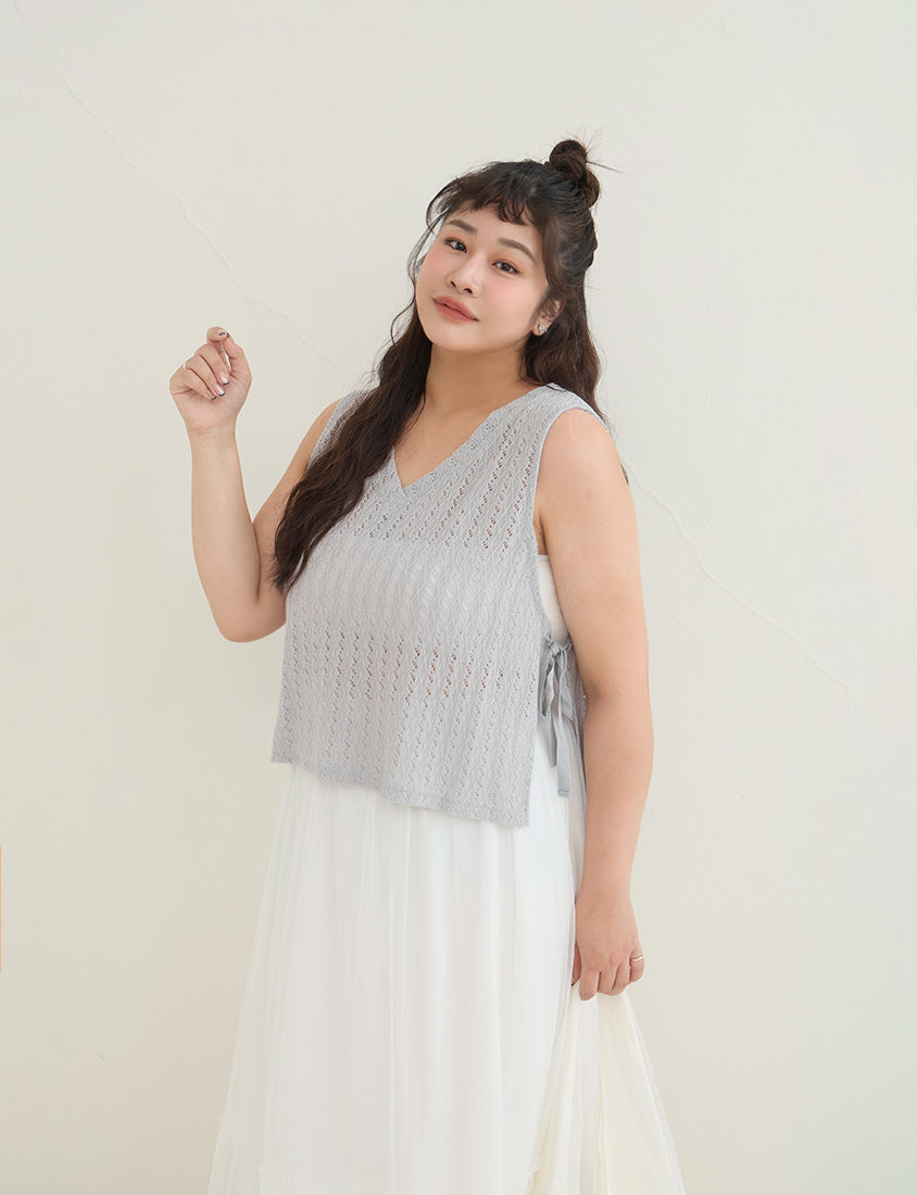 Versatile Openwork Knit Tie-Front Plus Size Tank Top