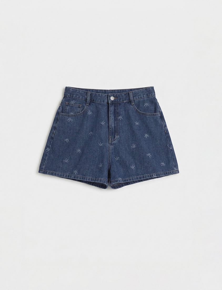Playful All-Over Bow Plus Size Denim Shorts