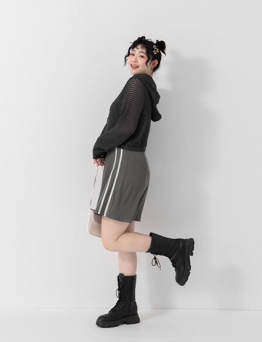 Ice Silk Button-Up Hooded Plus Size Knit Cardigan