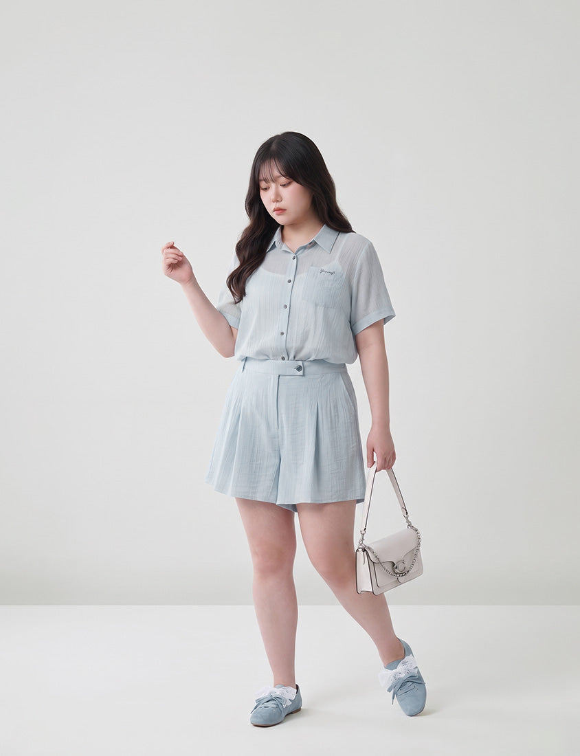 MISS. Lightweight Sheer Crinkle Plus Size Shirt