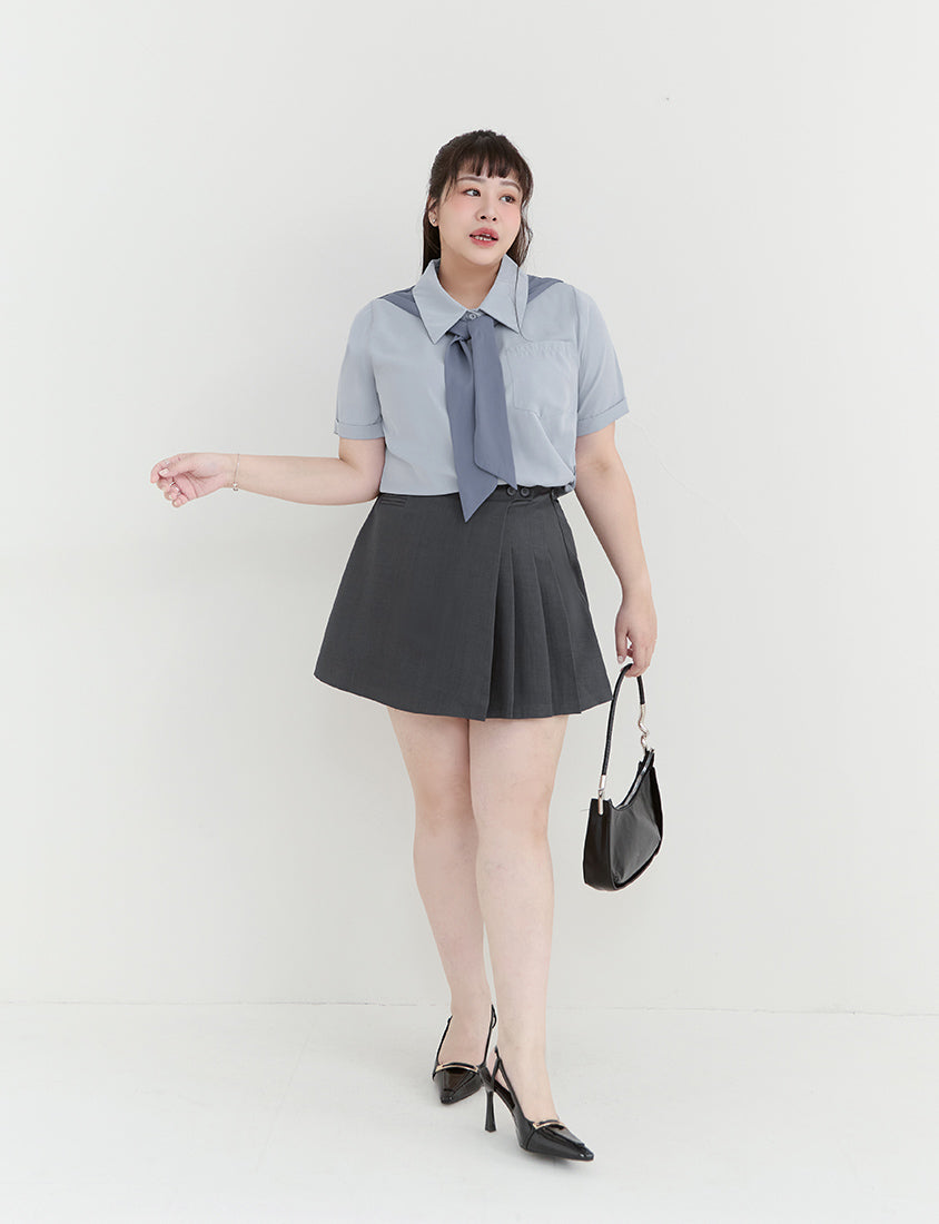 MISS. Morandi Faux Two Piece Plus Size Shirt (With Shawl)