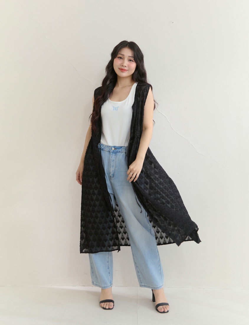 All-Over Heart Jacquard Plus Size Long Camisole Vest
