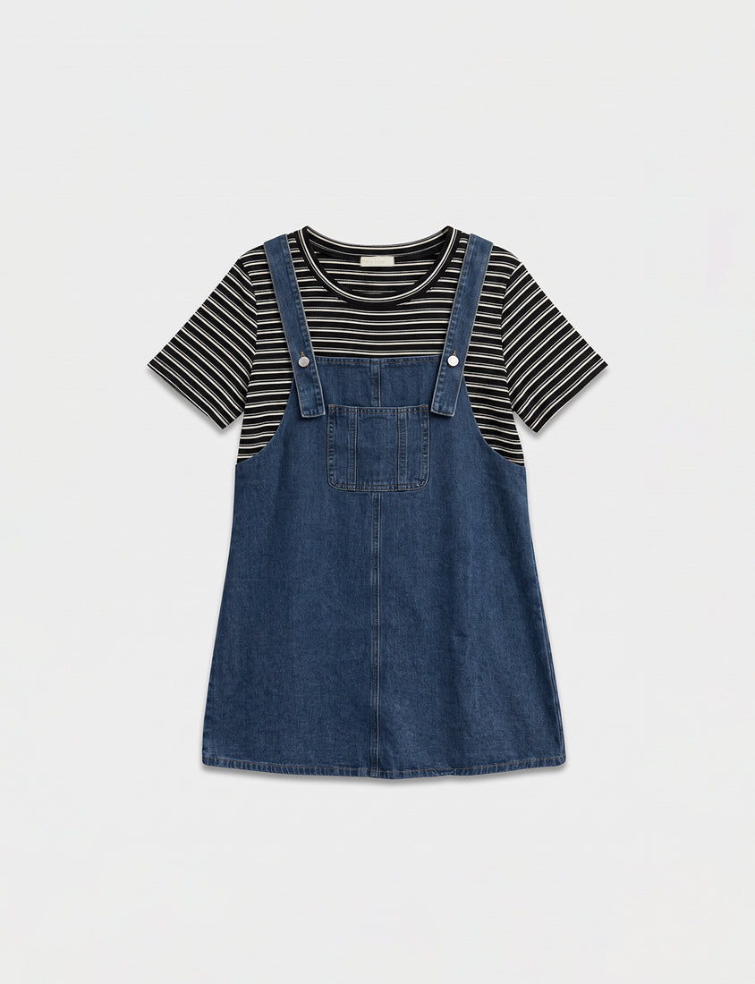 Stripe Faux Two Piece Denim Cami Plus Size Dress
