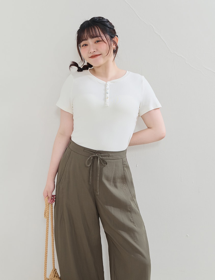 Lightweight Linen-Blend Plus Size Drawstring Pants