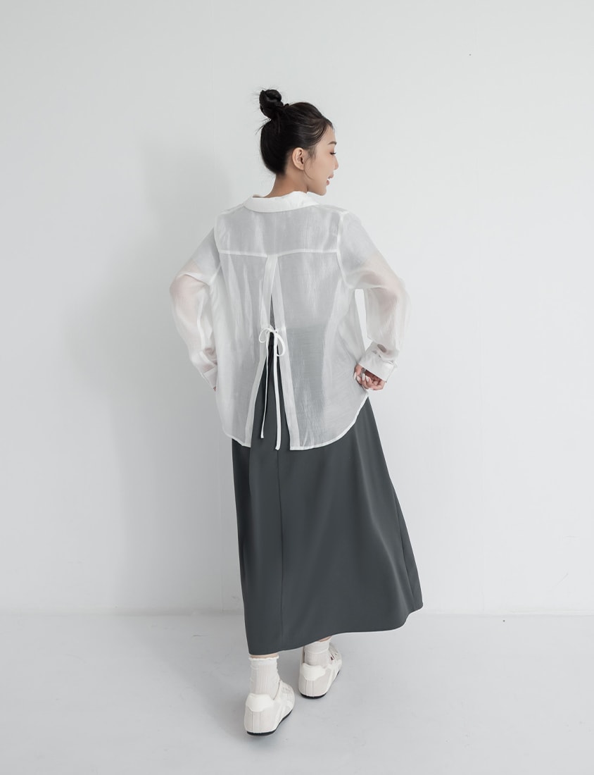 Tencel Silky Sheer Back Slit Tie-Front Plus Size Shirt