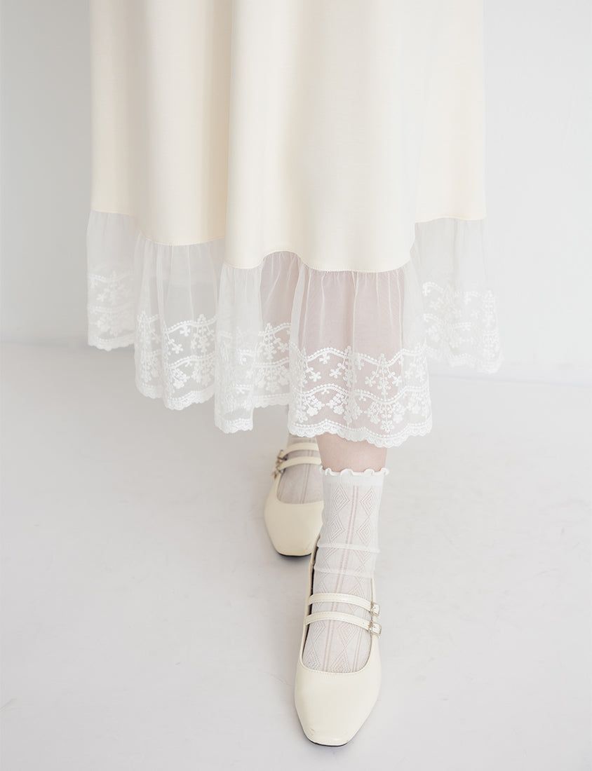 Creamy Cloud Cotton Lace Panel Plus Size Maxi Dress
