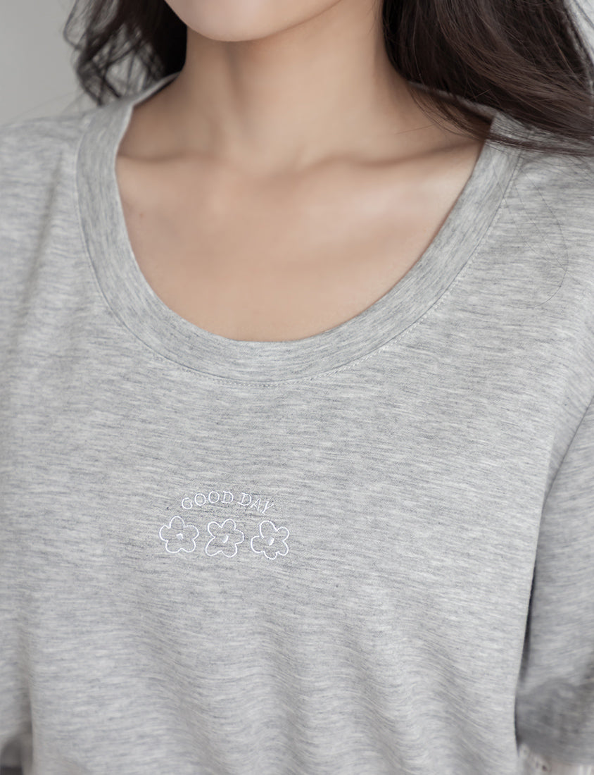Lace Trim Floral Cloud Cotton Plus Size Tee