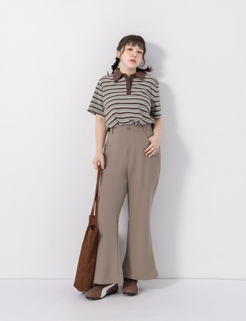 Youthful Contrast Stripe Polo Plus Size Top