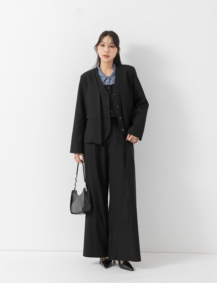 MISS. Chic Faux Two-Piece Collarless Suit Plus Size Jacket