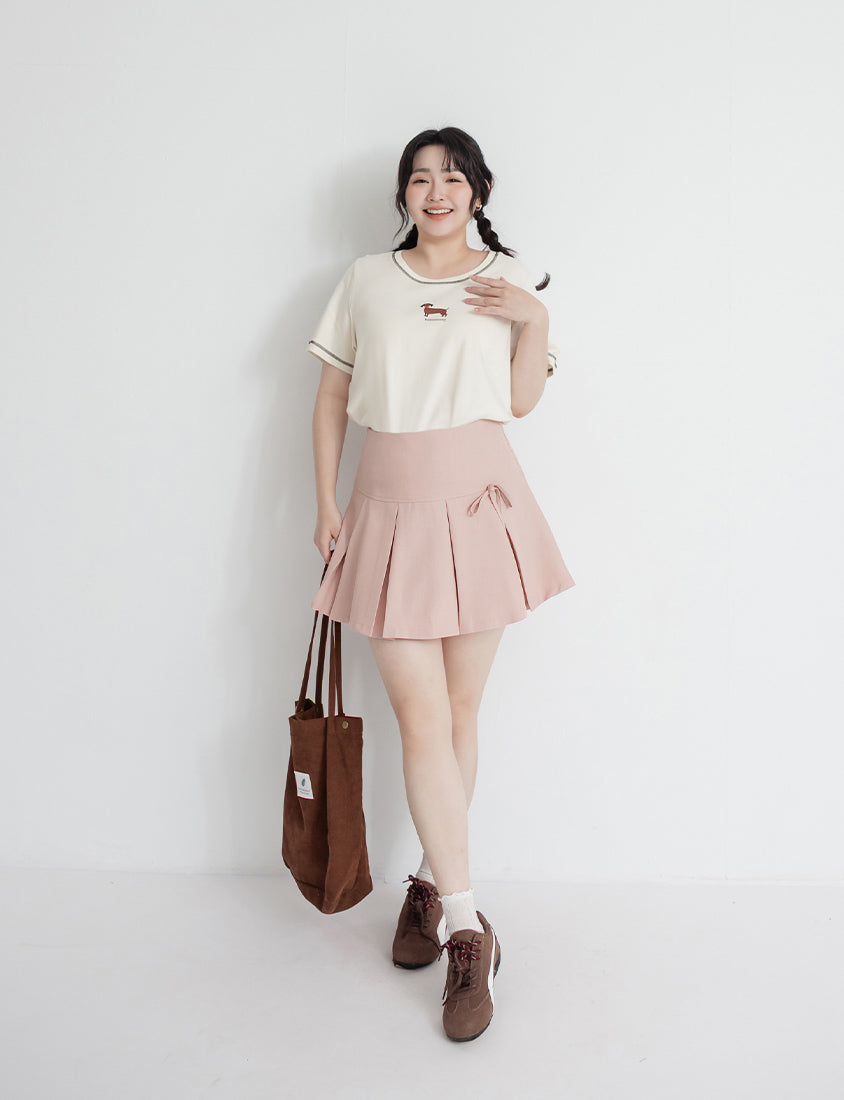 Sweet Bow Lace Pleated Plus Size Mini Skirt