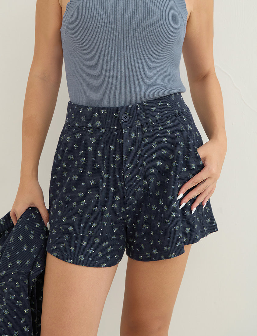 Sweet Floral Waffle Plus Size Shorts