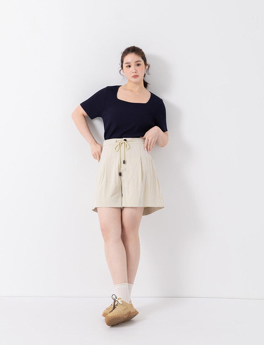 Classic Multicolor Square Neck Ribbed Knit Plus Size Top