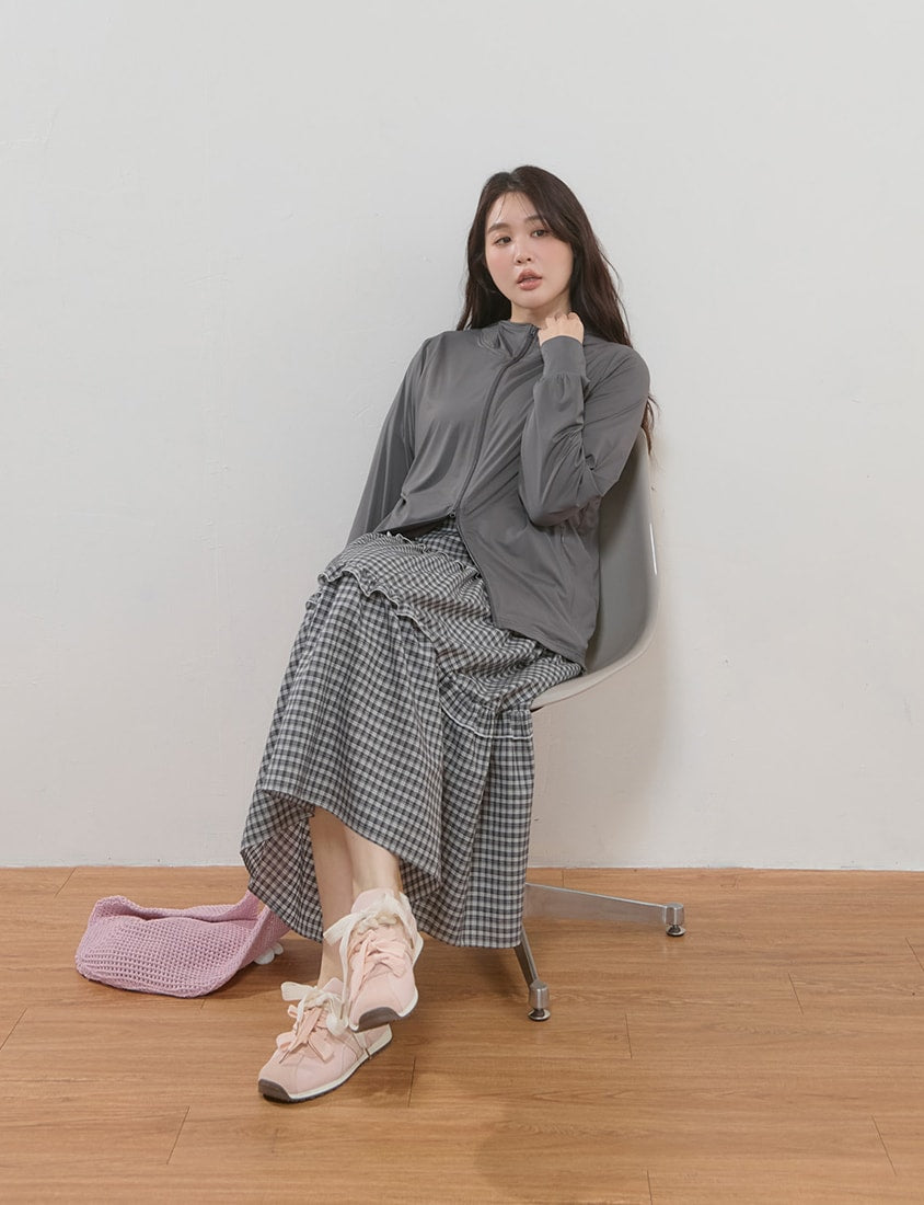 Japanese Style Sweet Tiered Plaid Plus Size Maxi Skirt