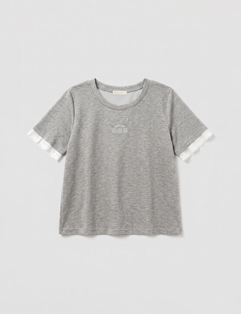 Lace Trim Floral Cloud Cotton Plus Size Tee