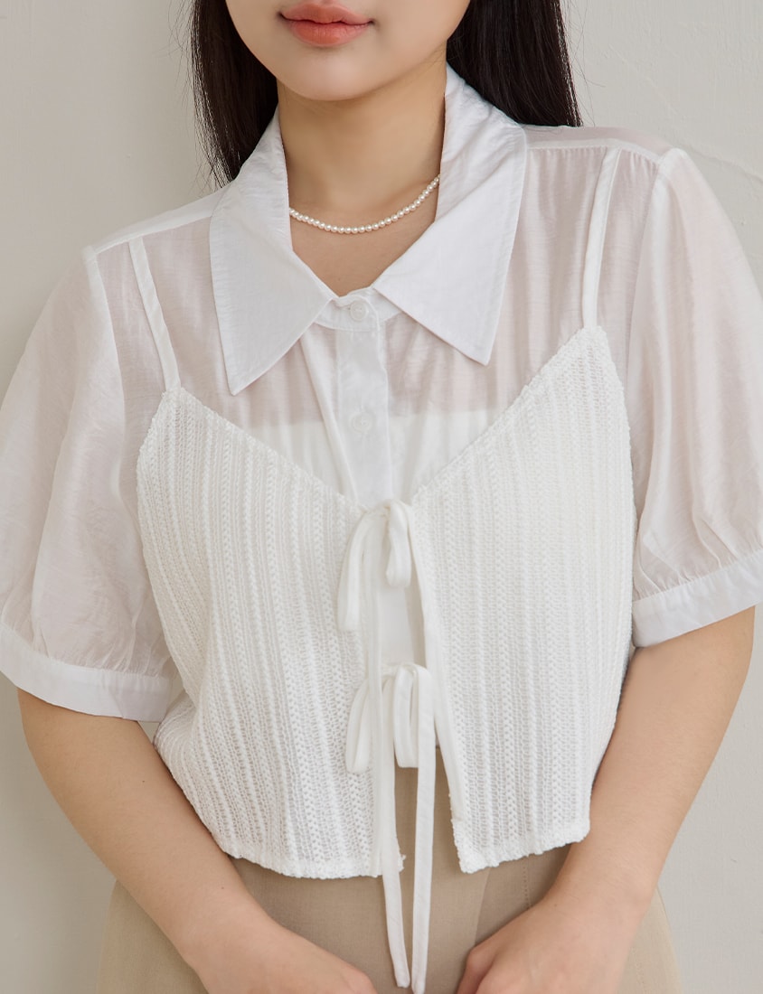 MISS. Faux Two Piece Sheer Plus Size Shirt (with Inner Tank Top)