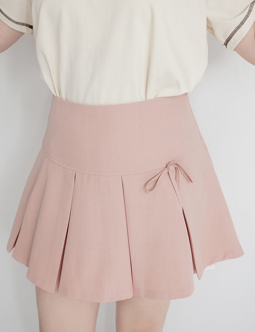Sweet Bow Lace Pleated Plus Size Mini Skirt