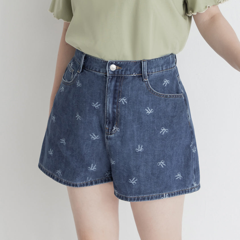 Playful All-Over Bow Plus Size Denim Shorts