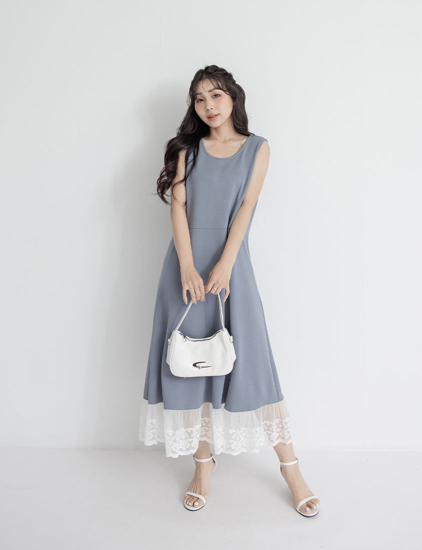 Creamy Cloud Cotton Lace Panel Plus Size Maxi Dress